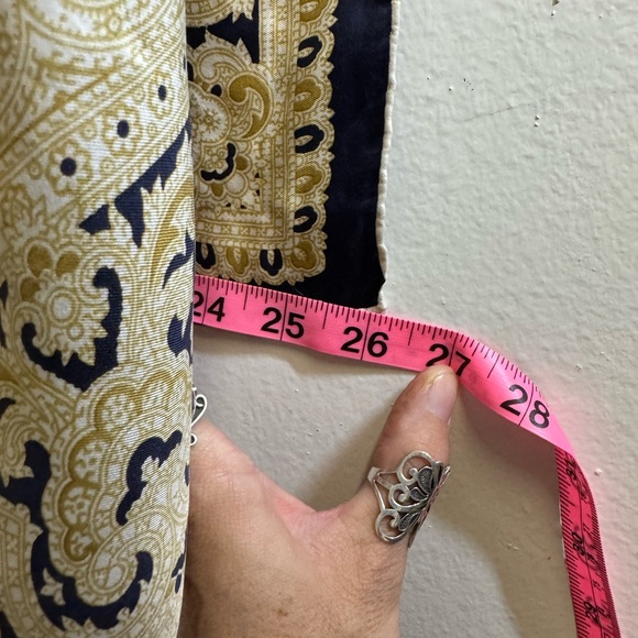 Vintage silk paisley Square scarf navy blue gold white 27” x 26” hand rolled hem - Picture 9 of 10